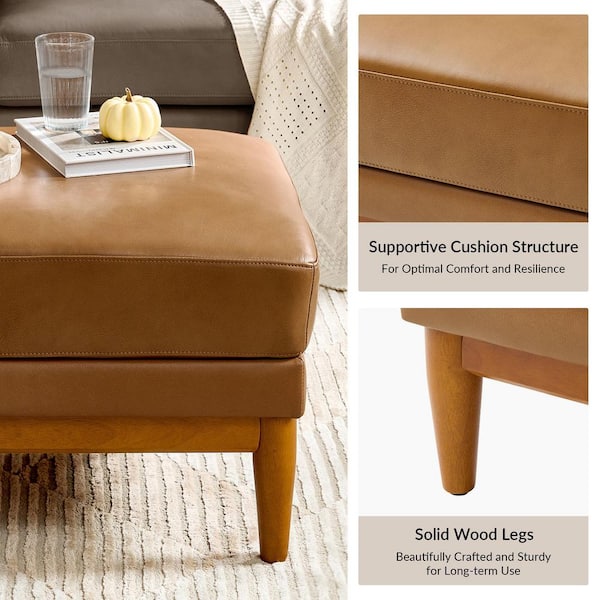 JAYDEN CREATION Geofredo Camel Genuine Leather Rectangle Ottoman