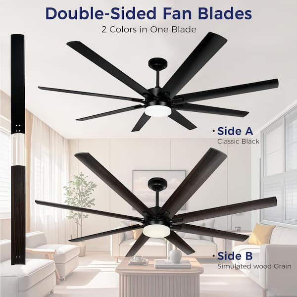 72 in. Indoor/Outdoor Black Large Standard Ceiling Fans with Lights and Remote, Downroad Mount, 8-Plywood Blades