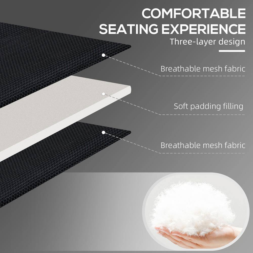 Black Mesh Folding Armless Outdoor Chaise Lounge with Pillow