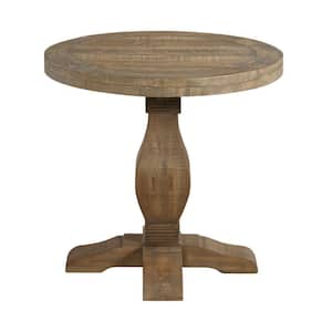 26 in. Brown Round Wood End Table with Pedestal Base