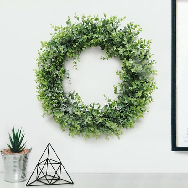 LIVING LUXURY 20 in. Frosted Green Artificial Spiral Eucalyptus Leaf Foliage Greenery Wreath