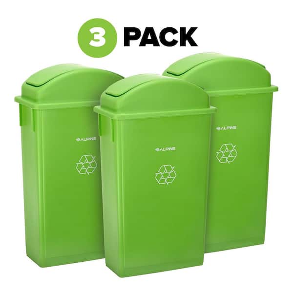 Alpine Industries 23 Gal. Lime Green Plastic Commercial Slim Trash Can with Dome Lid (3-Pack)