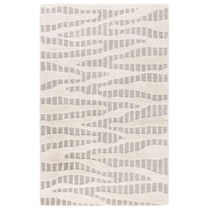 Manhattan Grey/Ivory 9 ft. x 12 ft. High-Low Striped Solid Color Area Rug