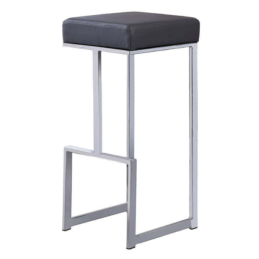 Sleek Gray Faux Leather 31" Backless Bar Stool with Silver Base