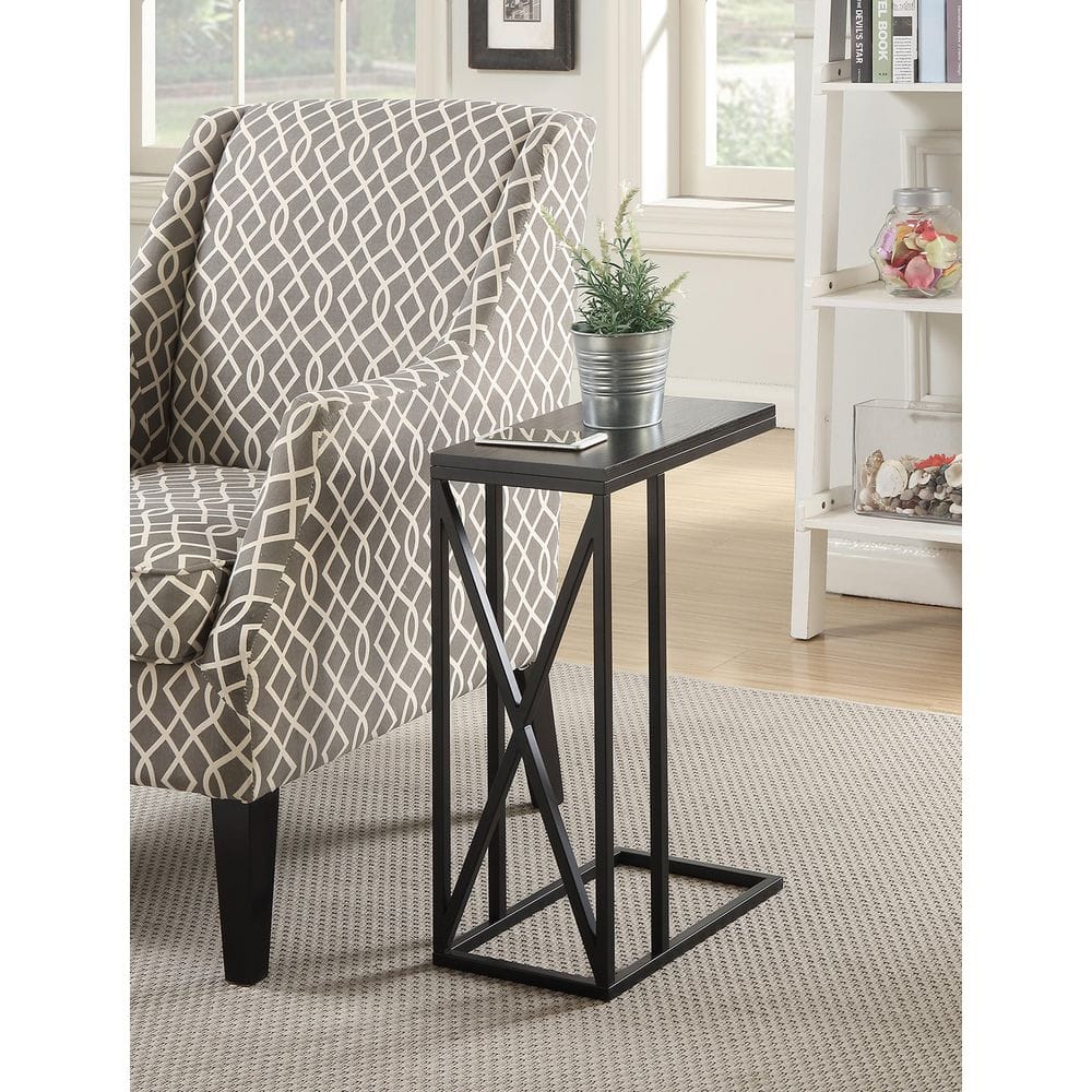 Tucson Modern Black C-Shaped Metal & Wood Slide-Under Sofa End Table
