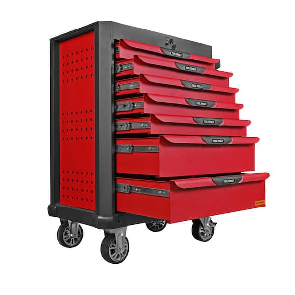 7-Drawer Rolling Tool Chest: Multifunctional Toolbox with Wheels for Garage, Warehouse, Workshop, Repair Shop - Red