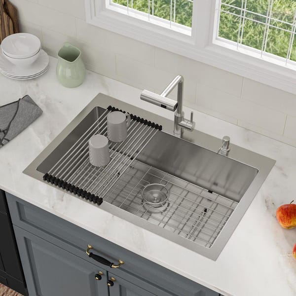 Logmey 33 in. Drop-In Single Bowl 16 Gauge Stainless Steel Kitchen