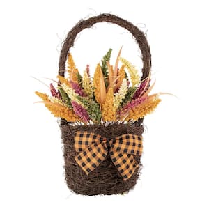 22 in. Autumn Harvest Hanging Basket with Artificial Fall Foliage