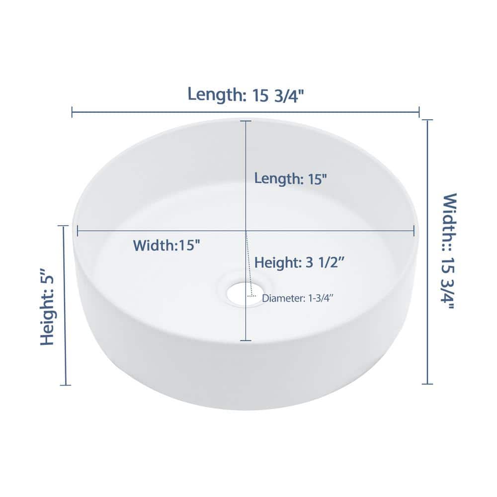 16" White Round Ceramic Vessel Bathroom Sink