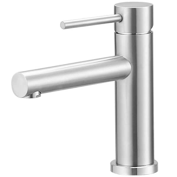 Single-Handle Single Hole Low-Arc Bathroom Faucet with Deckplate and Pop-Up Drain in Brushed Nickel