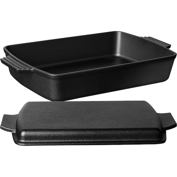 12.7 in. Pre-Seasoned Cast Iron Nonstick Skillet Frying Pan with Lid in Black, 6QT Rectangular Dutch Oven Set