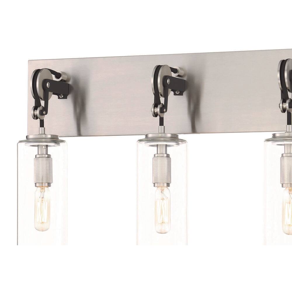 Pullman Junction 3-Light Bath Bar in Coal and Brushed Nickel with Clear Glass