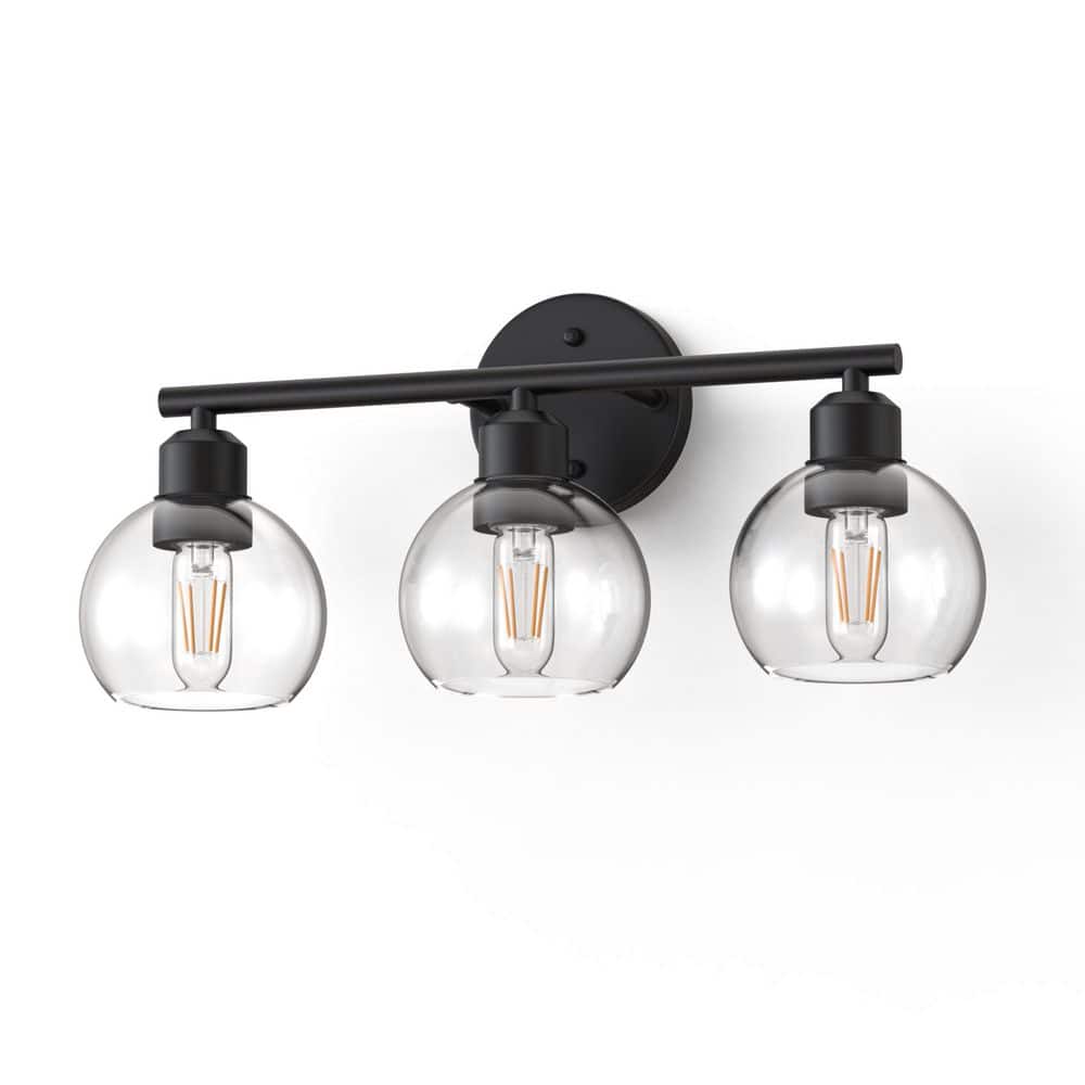 17.71 in. 3-Light Black Vanity Light Fixture with Clear Glass Globe Shade, E26 Base, Modern Bathroom Wall Light price history on PriceWatchPro
