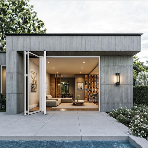 Teza 85 Series 96 in. x 80 in. Gloss White Right to Left Folding Aluminum Bi-Fold Patio Door