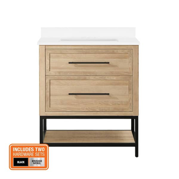 Corley 30 in. Single Sink Weathered Tan Bath Vanity with White Engineered Stone Top (Assembled)