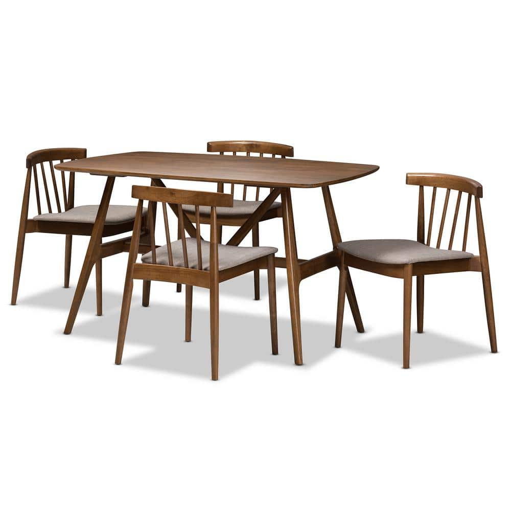 Baxton Studio Wyatt 5-Piece Beige and Walnut Brown Dining Set 8020-8021 ...