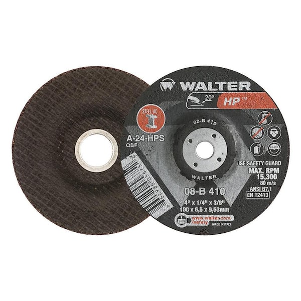WALTER SURFACE TECHNOLOGIES HP 4 in. x 3/8 in. Arbor x 1/4 in. T27 A-24-HPS Grinding Wheel (25-Pack)