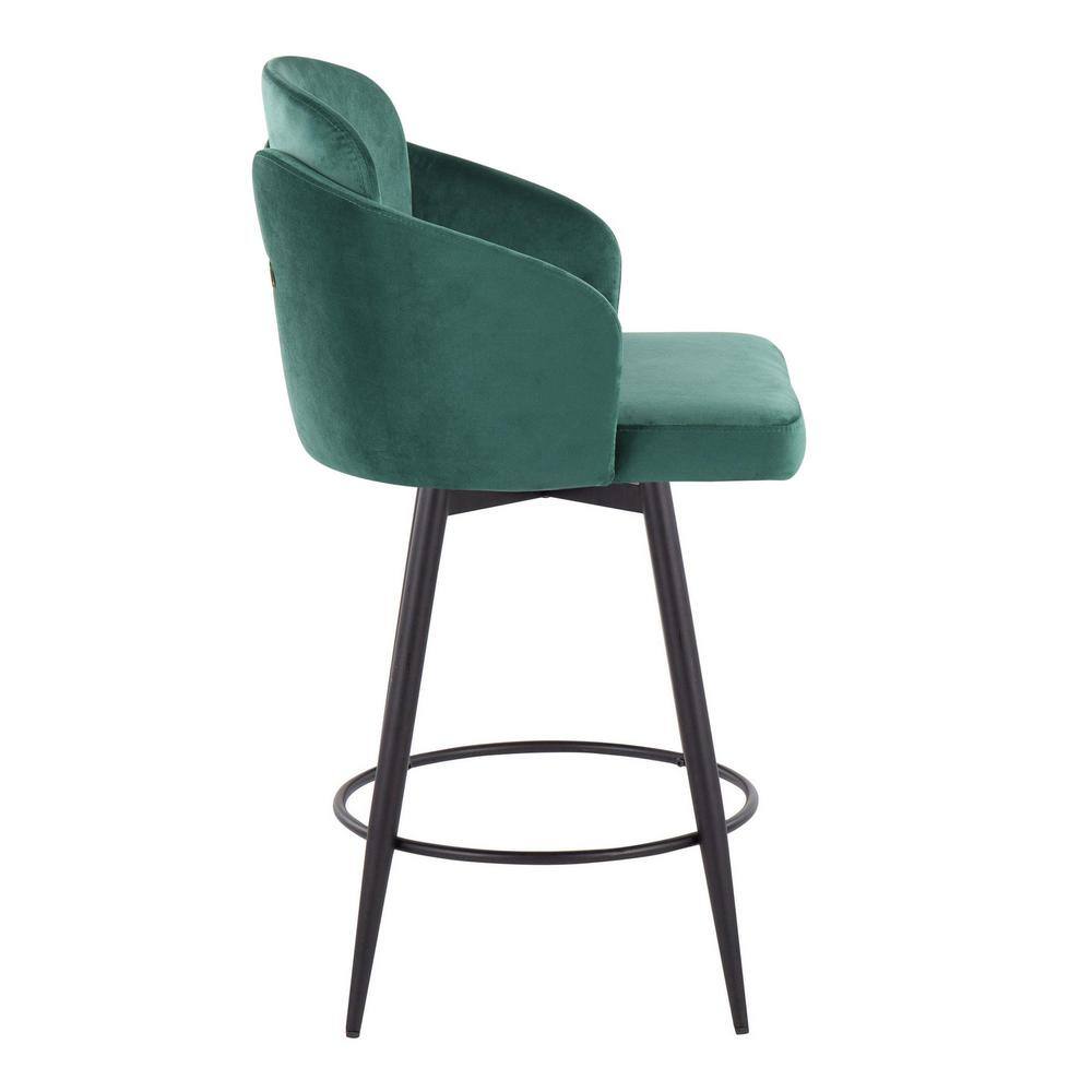 Dahlia Green Velvet Swivel Counter Stools with Metal Legs, Set of 2