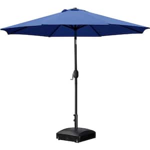9 ft. Aluminum Market Crank and Tilt Patio Umbrella in Blue with Mobile Base
