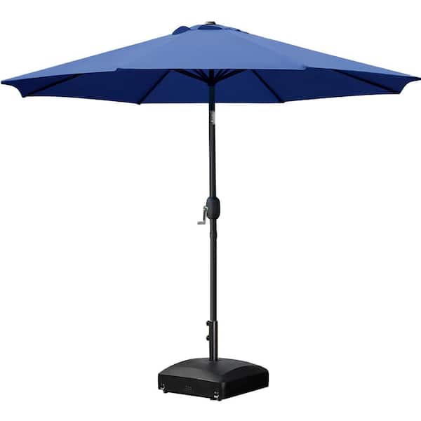 SUNRINX 9 ft. Aluminum Market Crank and Tilt Patio Umbrella in Blue with Mobile Base