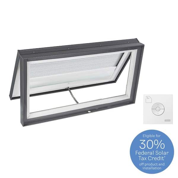 VELUX 46-1/2 in. x 22-1/2 in. Solar Powered Venting Curb Mount Skylight w/ Laminated Low-E3 Glass & White Room Darkening Blind