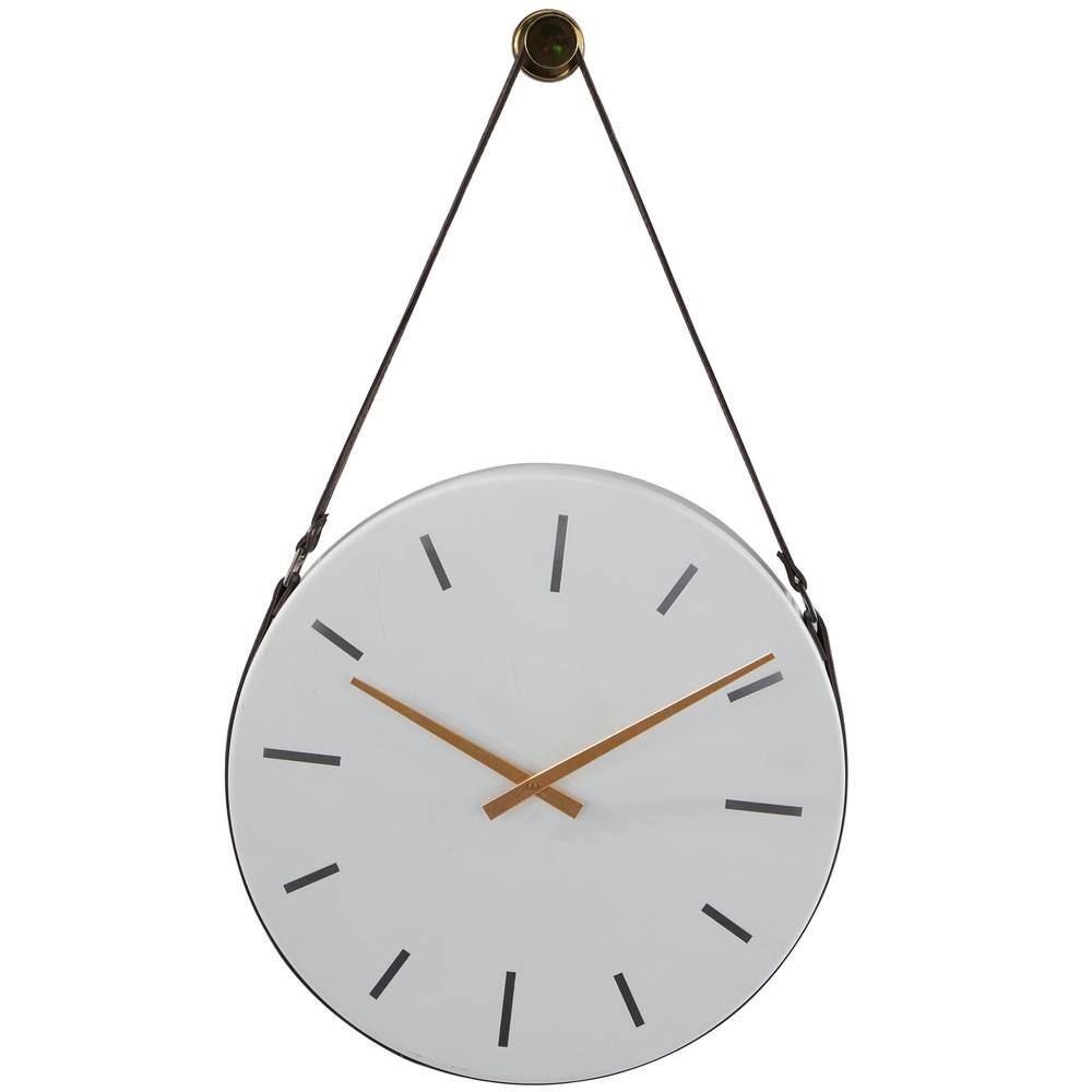 Litton Lane White Stainless Steel Analog Wall Clock with Leather