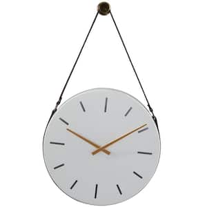 White Stainless Steel Analog Wall Clock with Leather Hanging Straps