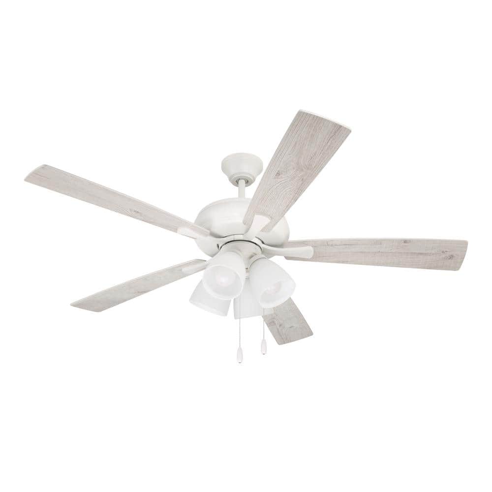 Eos 52-Inch White and Washed Oak Ceiling Fan with LED Lights