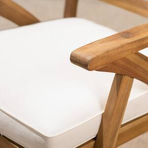 Hermosa Teak Removable Cushions Wood Outdoor Dining Chair with Cream Cushions (2-Pack)