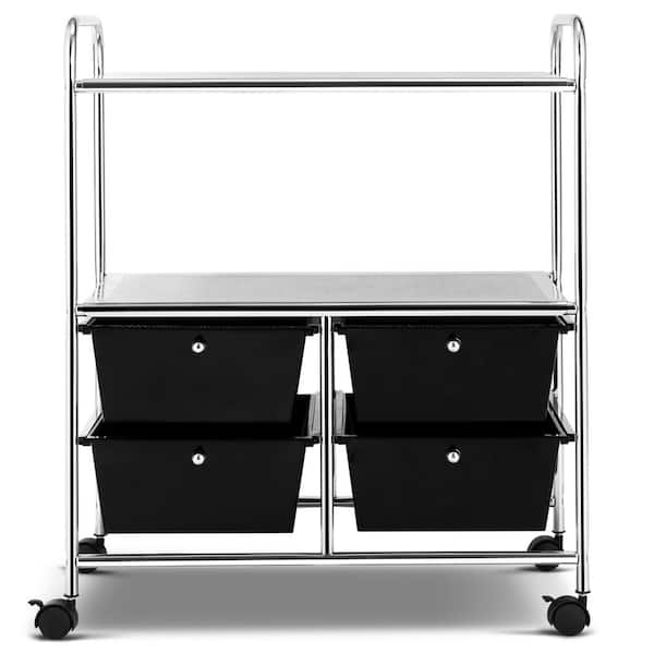 HONEY JOY 4-Drawer Plastic Rolling Storage Cart Metal Rack Organizer Shelf with Wheels Black