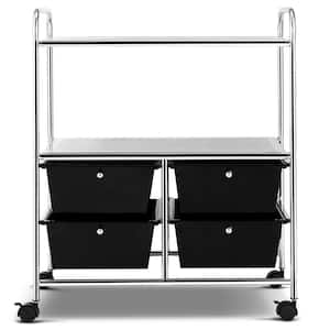 4-Drawer Plastic Rolling Storage Cart Metal Rack Organizer Shelf with Wheels Black