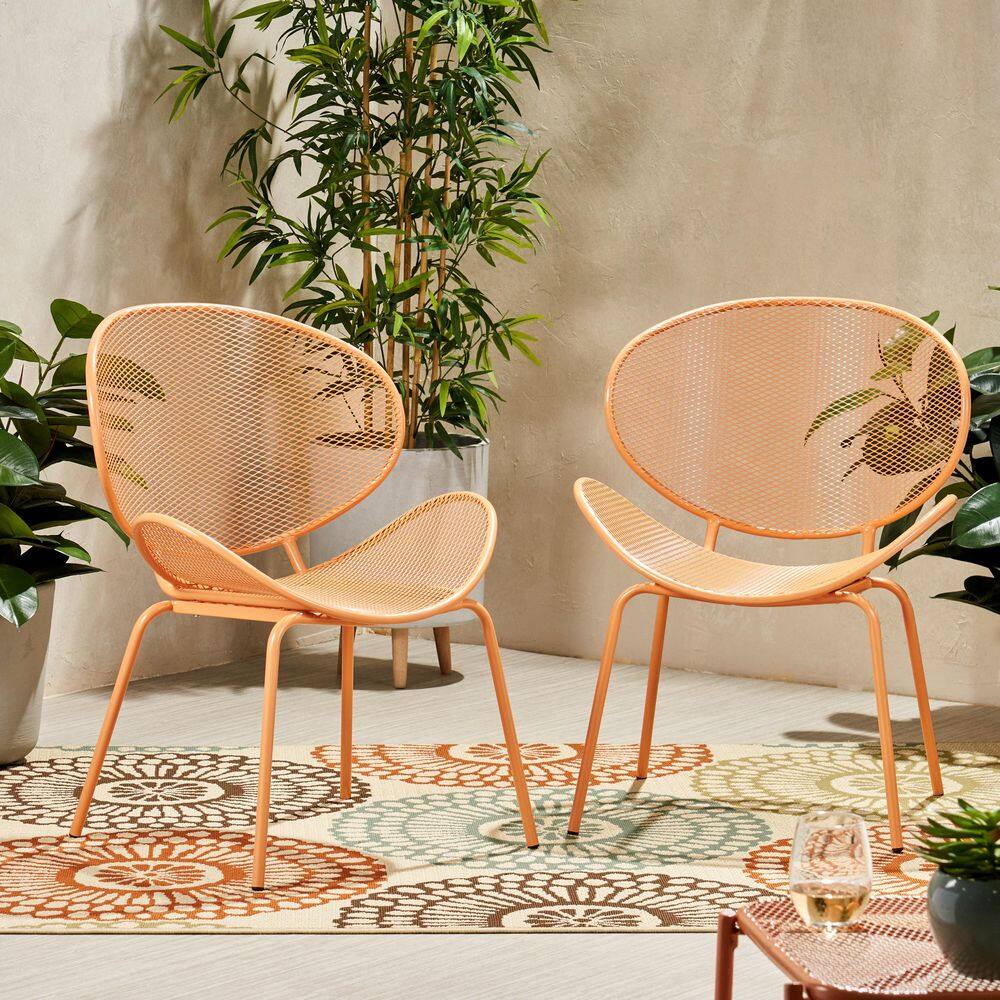 Set of 2 Outdoor Patio Iron Dining Chair Set in Orange price history on PriceWatchPro