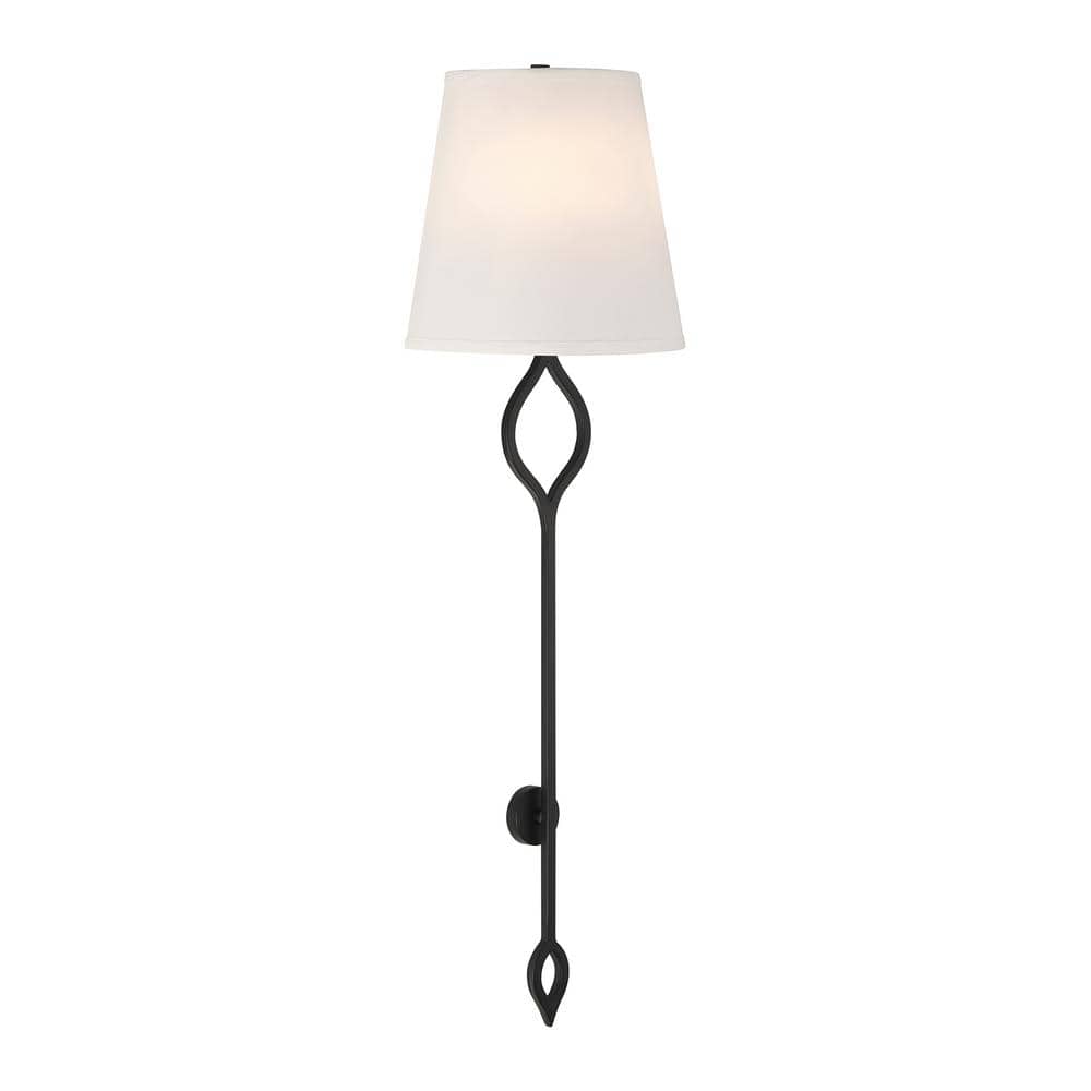 Matte Black 2-Light Wall Sconce with White Fabric Shade