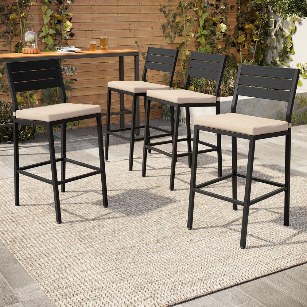Metal Outdoor Bar Stools in Beige with Cushion (4-Pack) price history on PriceWatchPro