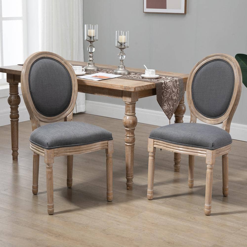 Elegant Gray Linen Upholstered Parsons Side Chair with Wood Accents