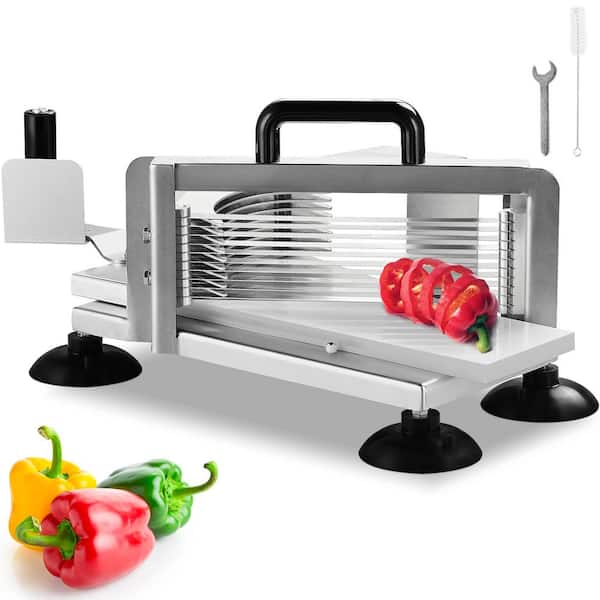 VEVOR Commercial Tomato Slicer 3/8 in. Tomato Slicer Stainless Steel Heavy-Duty Manual Tomato Slicer Non-Slip Feet