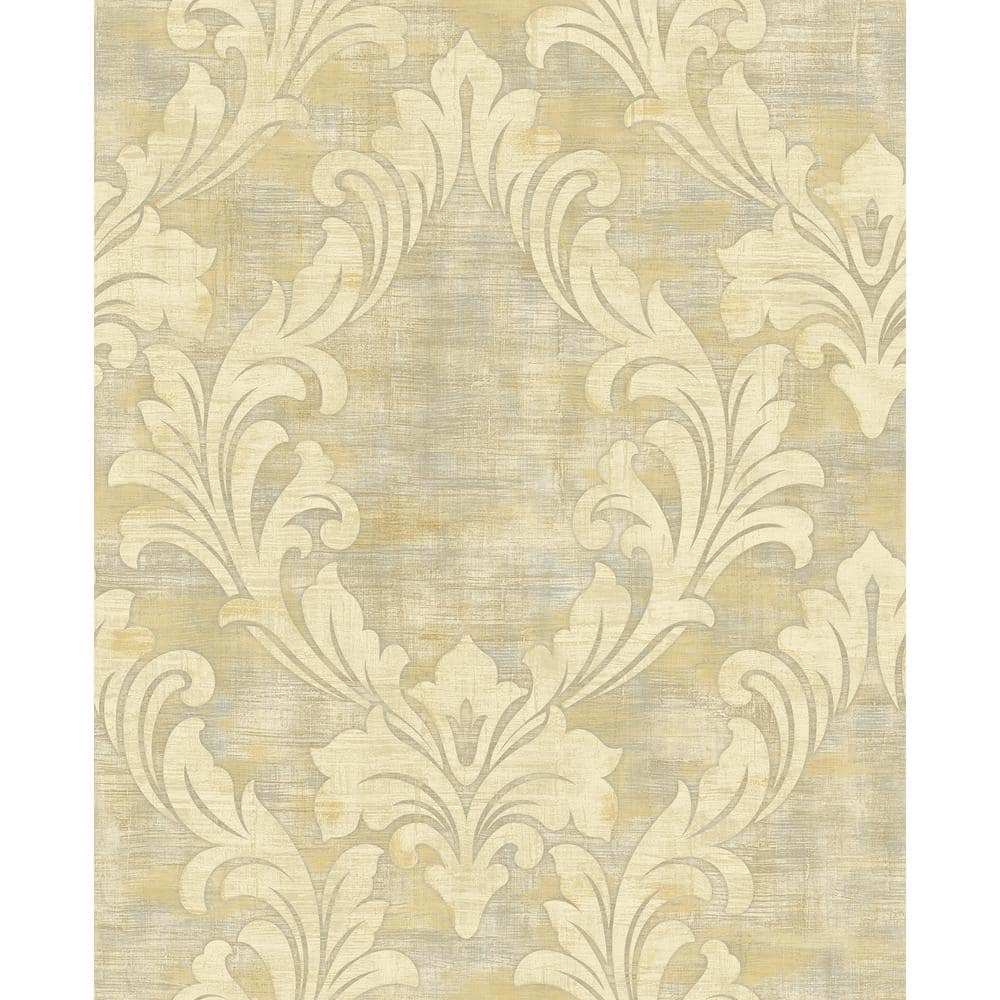 Seabrook Designs Kepler Damask Metallic Pearl and Gold Paper Strippable ...