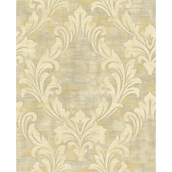 Seabrook Designs Kepler Damask Metallic Pearl and Gold Paper Strippable Roll (Covers 56 sq. ft.)