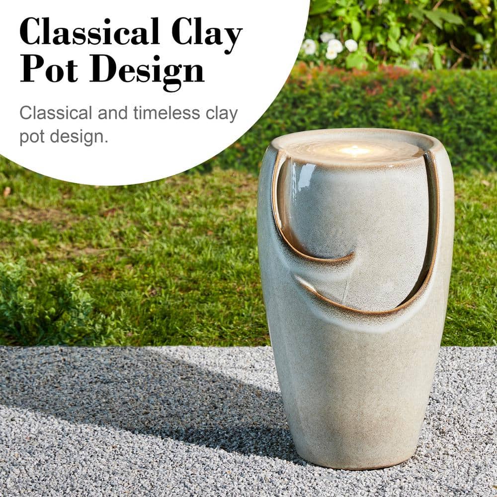 Sand Beige Ceramic Novelty Fountain with LED Light