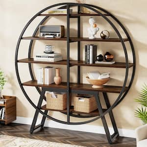 Eulas 67 in. 5-Tiers Industrial Particle Board Wood Bookshelf Etagere Bookcase with Open Back, Brown