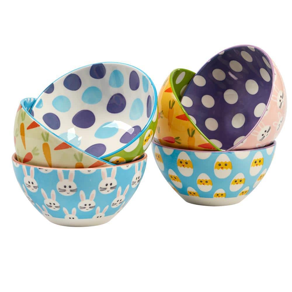Easter Pad Print 15.33 fl. oz. Assorted Colors Porcelain Bowl (Set of 6) price history on PriceWatchPro