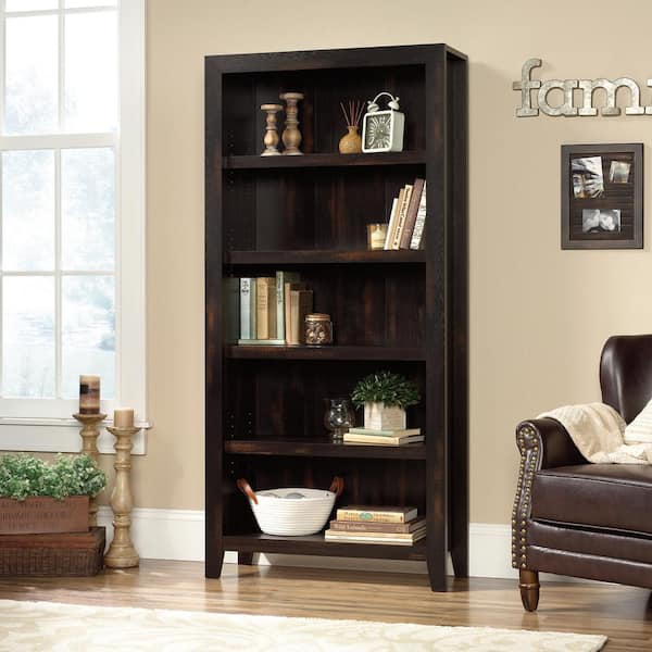 SAUDER 71.1 in. Char Pine Faux Wood 5-shelf Standard Bookcase with Adjustable Shelves