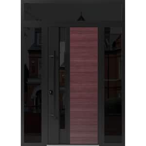 0162 60 in. x 96 in. Right-hand/Inswing 3 Sidelight Tinted Glass Red Oak Steel Prehung Front Door with Hardware