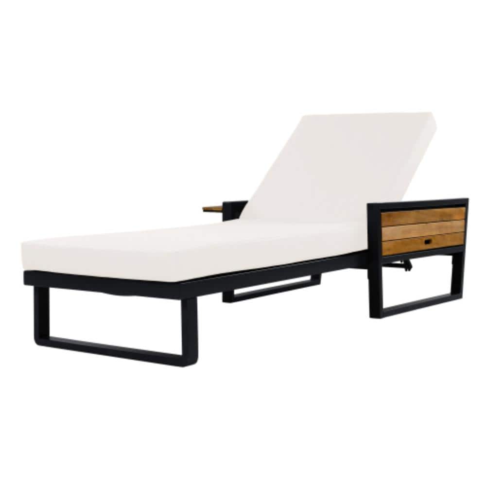 Black 1-Piece Acacia Wood Outdoor Patio Chaise Lounge with Beige Cushions price history on PriceWatchPro