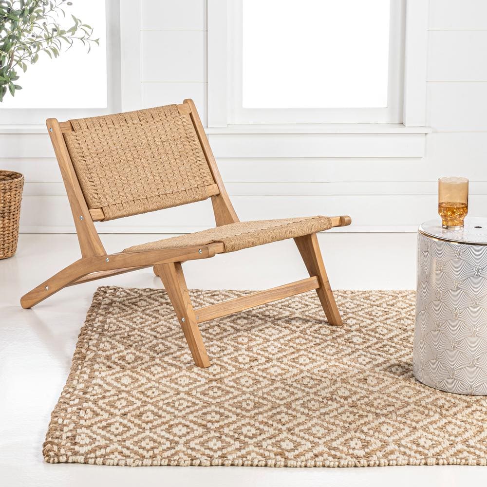 Parker Mid-Century Brown Teak Wood Woven Armless Lounge Chair