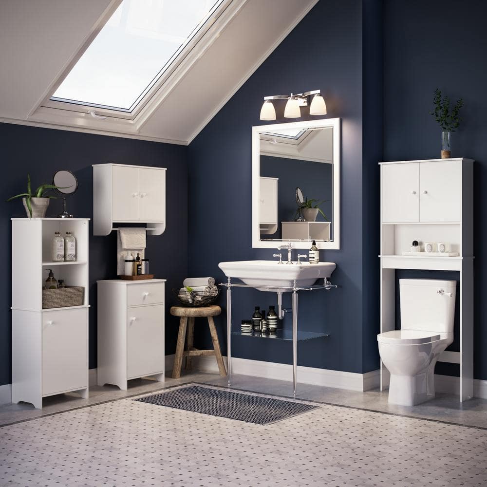 Medford Traditional Tall White Floor Cabinet with Adjustable Shelving