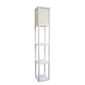63.3 in. Etagere White Floor Lamp Organizer Storage Shelf with Linen Shade
