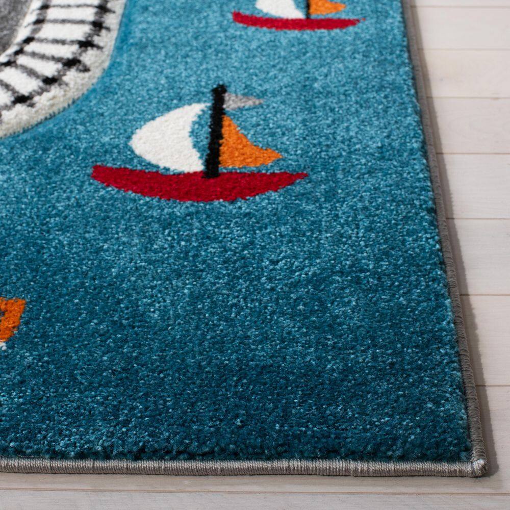 Grey and Ivory Kids Play Area Rug with Road Map Design