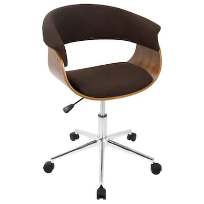 Vintage Mod Mid-Century Walnut and Espresso Fabric Modern Office Chair