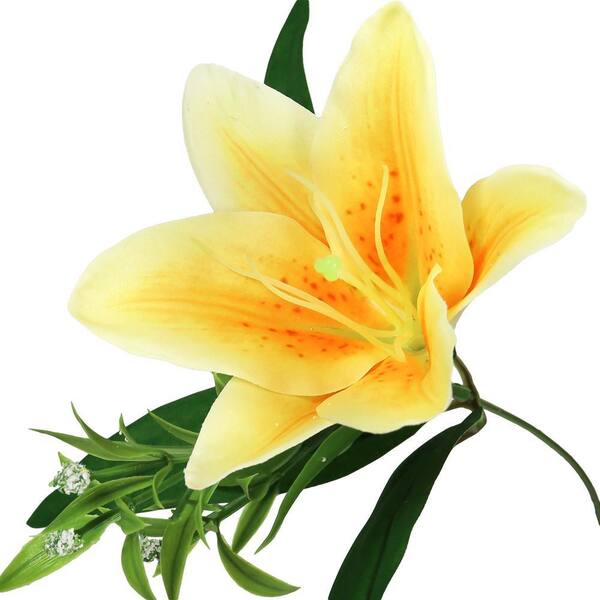 LIVING LUXURY 13 in. Yellow Artificial Stargazer Lily Flower Stem